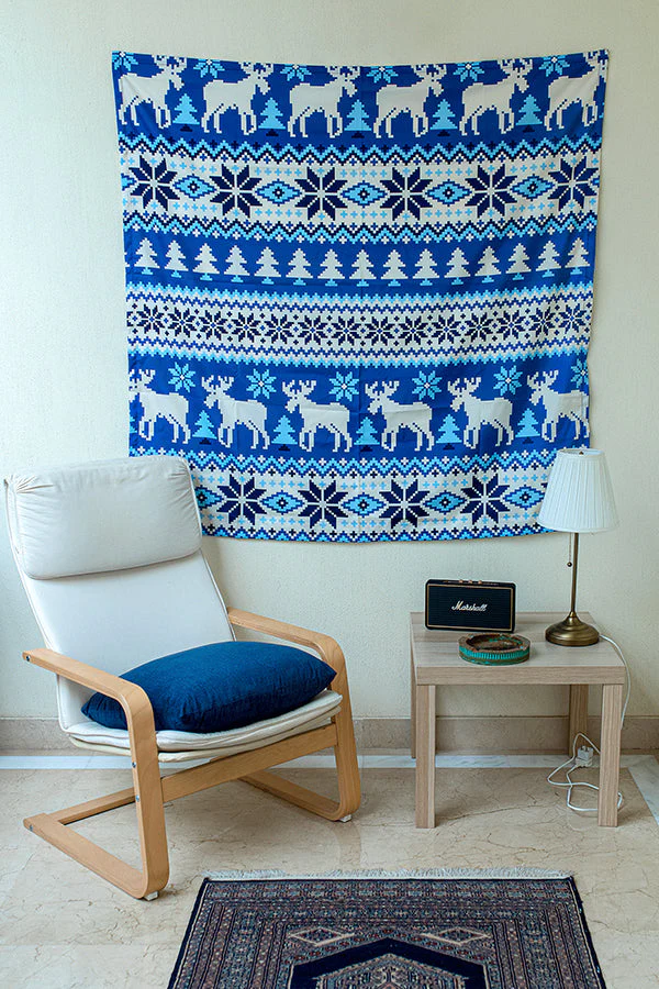 Blue Christmas Pattern Tapestry